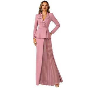 Terani Couture dusty rose V NECK FULL SLEEVES LONG SHEATH DRESS size 16